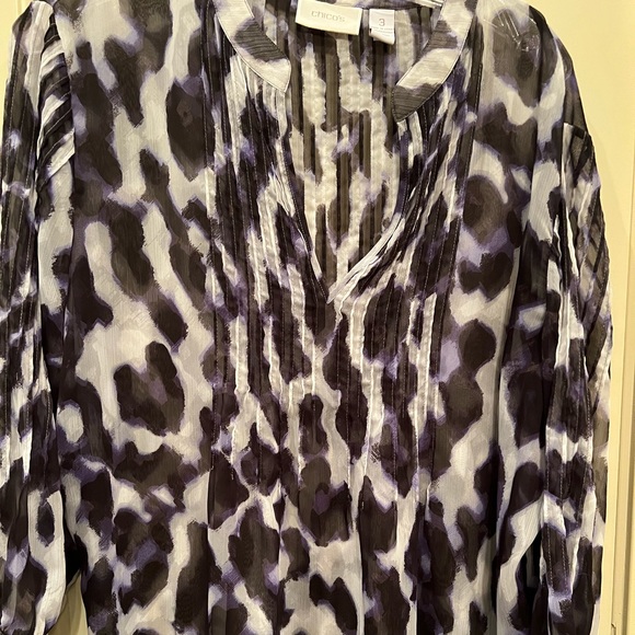 Women’s sheer, purple and black leopard top size 3 Chicos - Picture 2 of 2